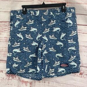 Vineyard Vines Swim Trunks Mens Medium Marlin Fish Fishing Boat Print